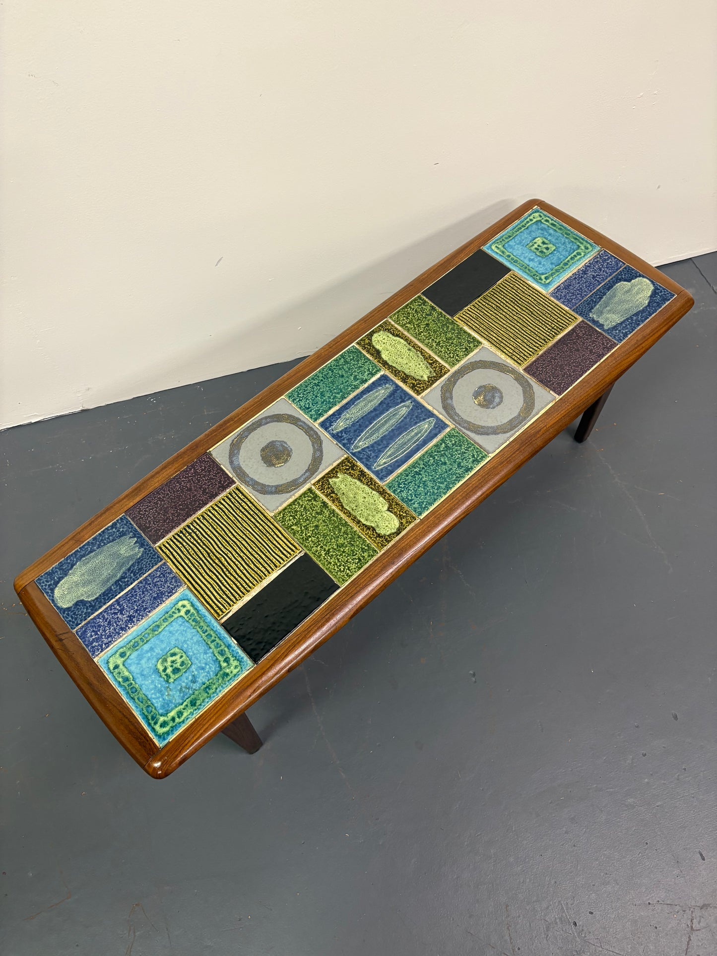 Mid Century Teak & Tile Top Coffee Table By Kenneth Clark - England