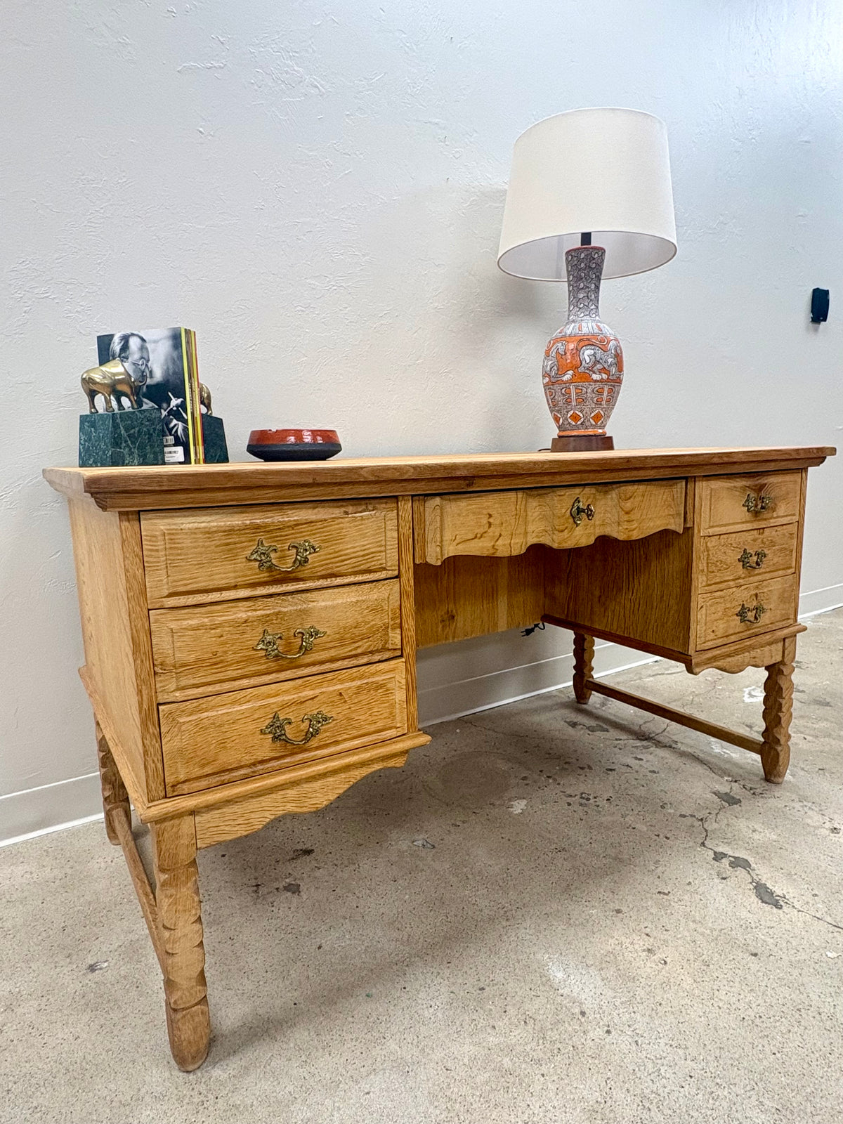 Vintage Mid Century Danish Oak Bookcase Front Desk - Denmark