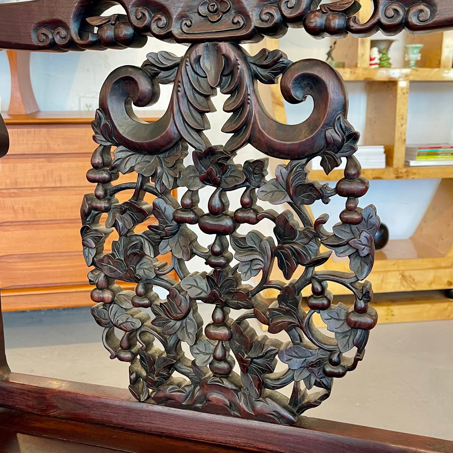 ANTIQUE CHINESE CARVED HARDWOOD ARM CHAIR