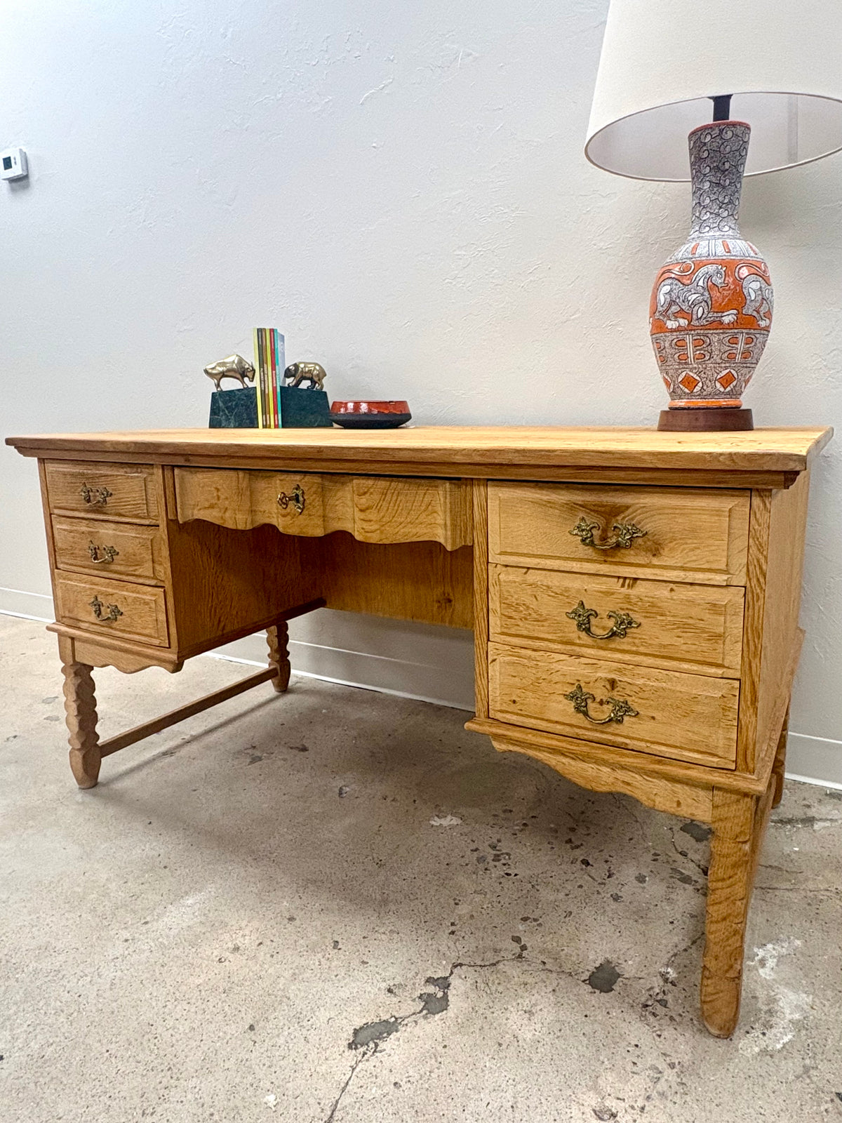 Vintage Mid Century Danish Oak Bookcase Front Desk - Denmark