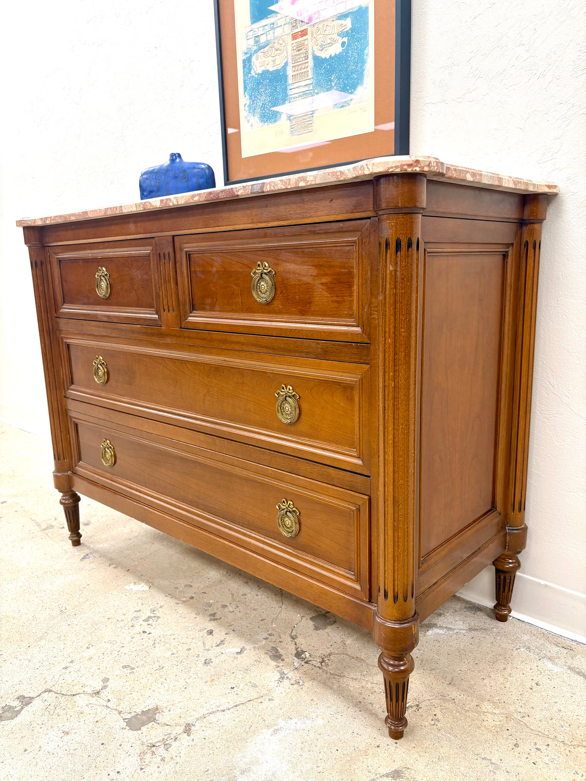 French Louis XVI Marble Top Four Drawer Chest/Dresser #1 - France