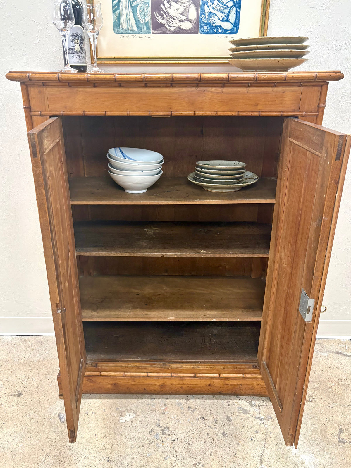 Antique French Faux Bamboo Two Door Cabinet - France