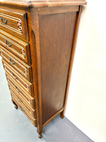 Antique Louis XV Style Oak Semainere/Seven Drawer Chest - France