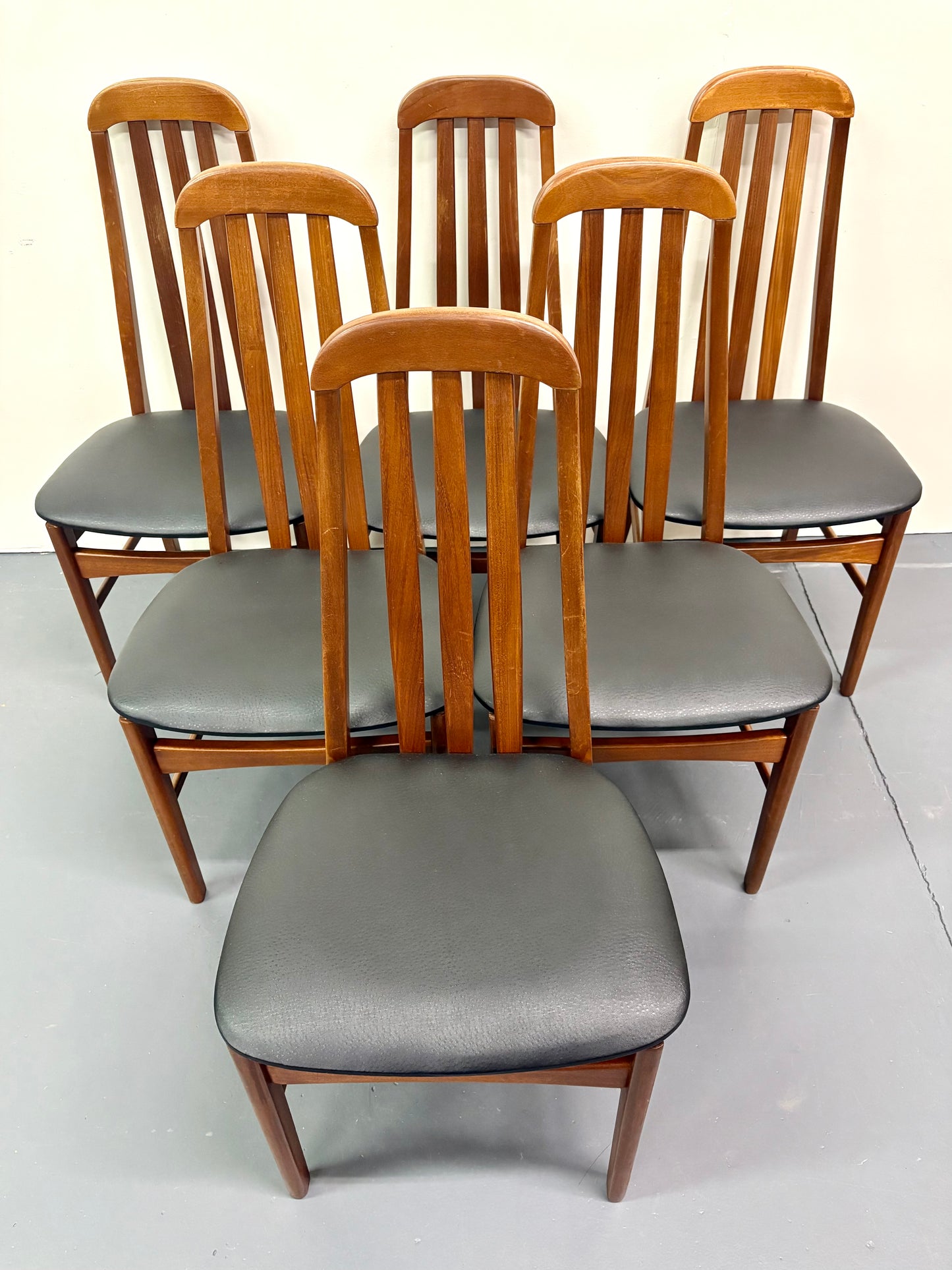 Mid Century Teak Set Of Six High Back Dining Chairs from England
