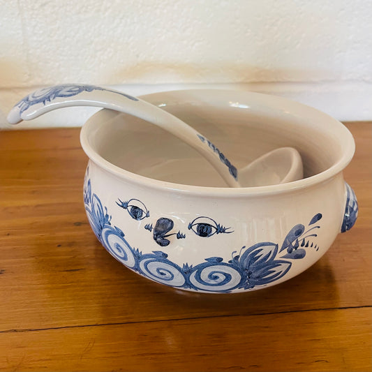 VINTAGE BJØRN WIINBLAD SIGNED CERAMIC SOUP TUREEN AND LADLE, MODEL V68, DENMARK