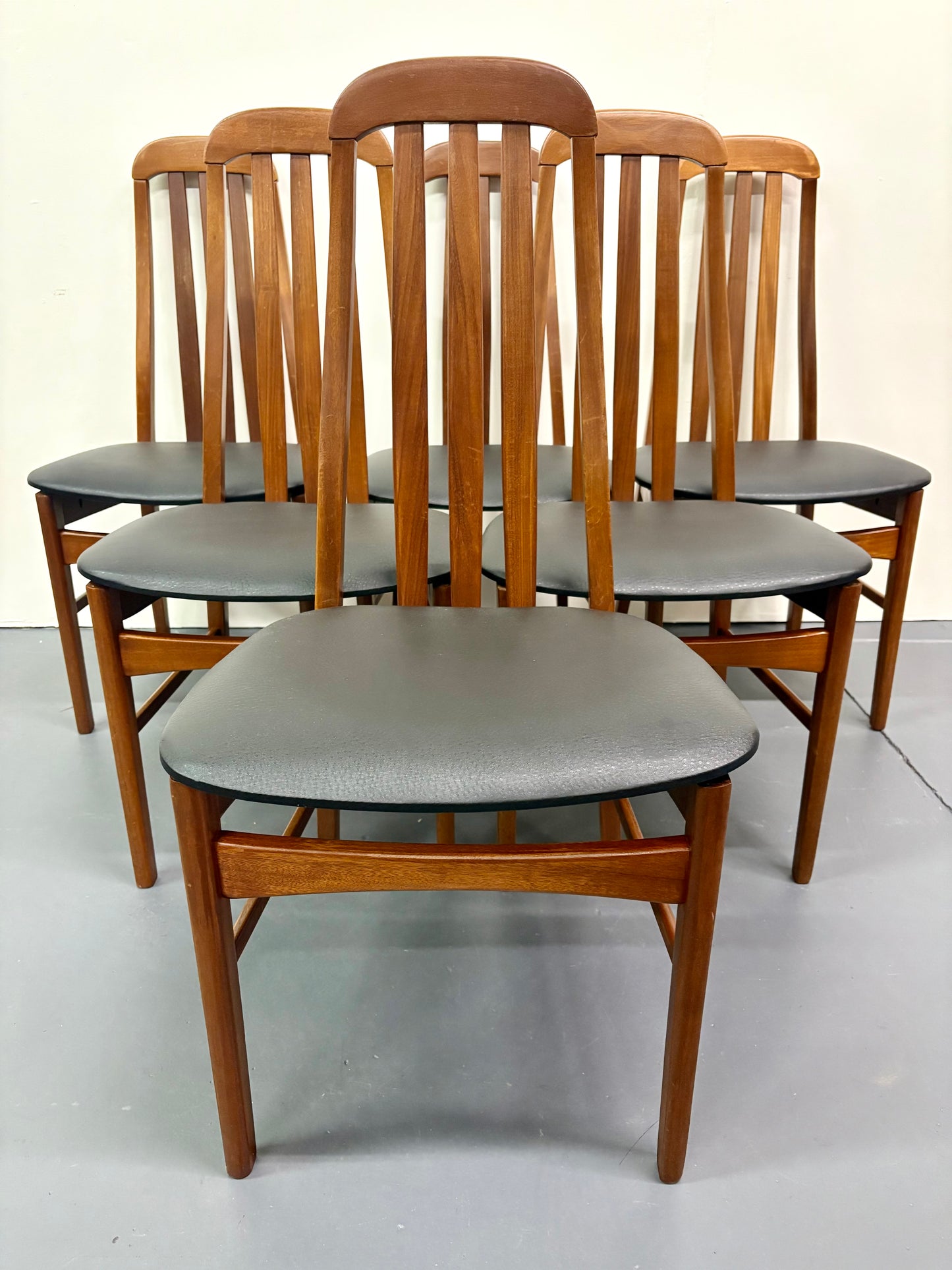Mid Century Teak Set Of Six High Back Dining Chairs from England