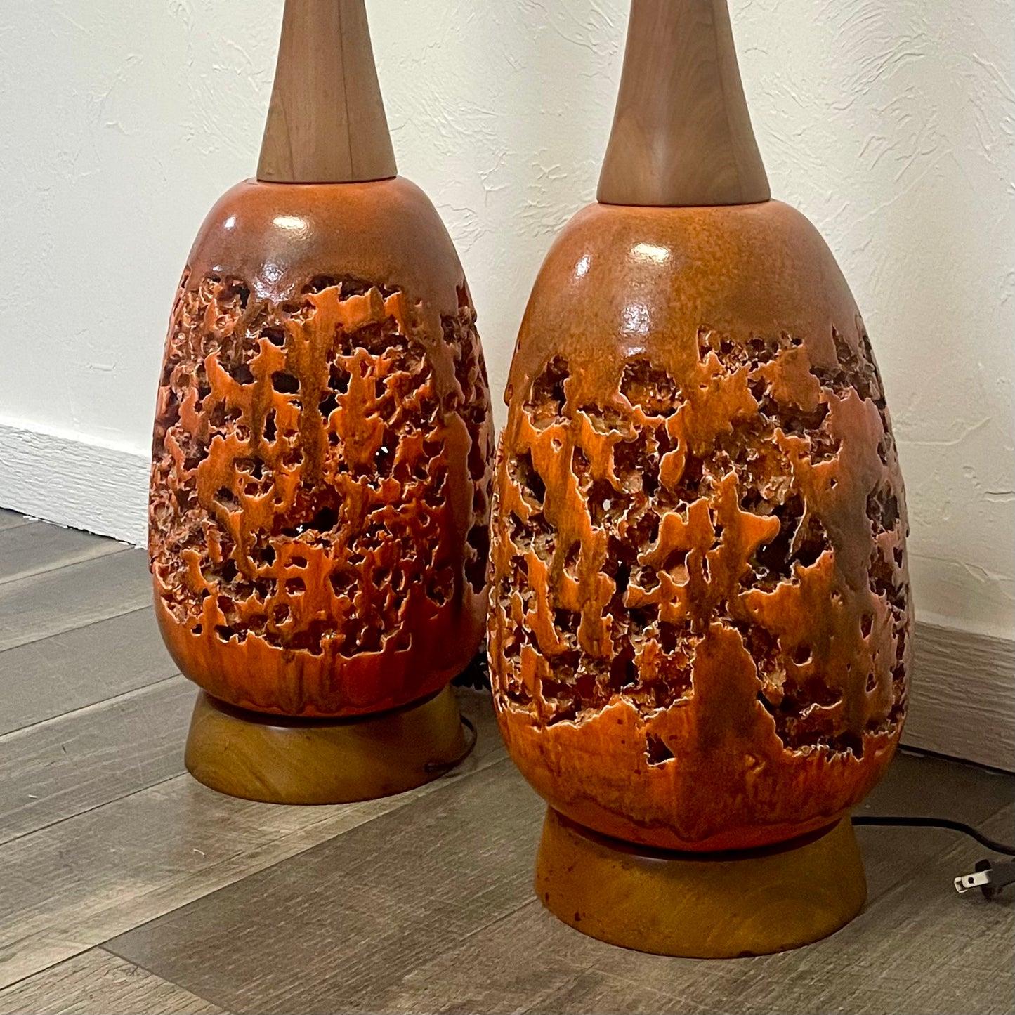 MID CENTURY BRUTALIST LAVA GLAZE CERAMIC LAMPS, 1960s