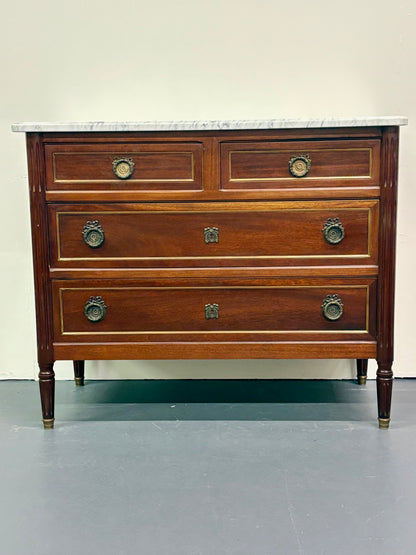 Antique French Louis XVI Marble Top Four Drawer Chest