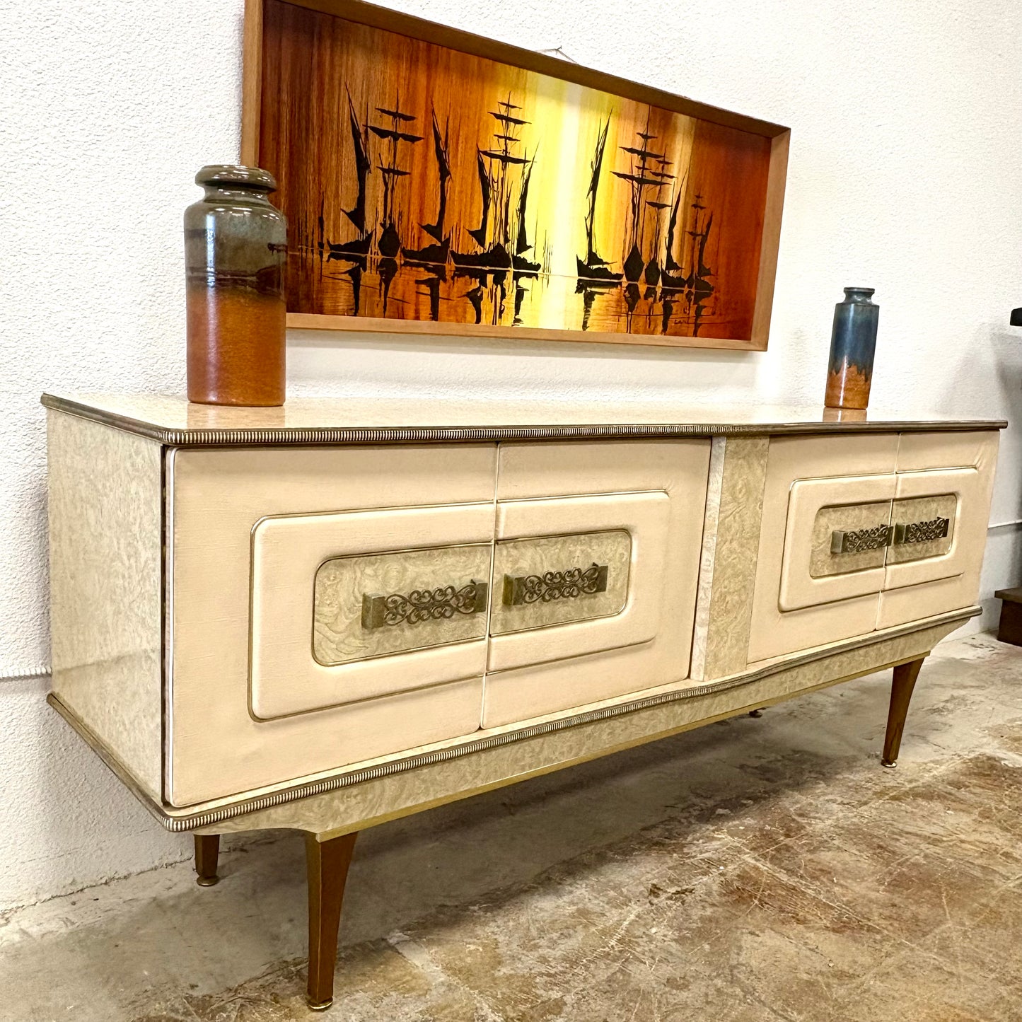 Mid Century Laminate & Leather Credenza/Sideboard From England