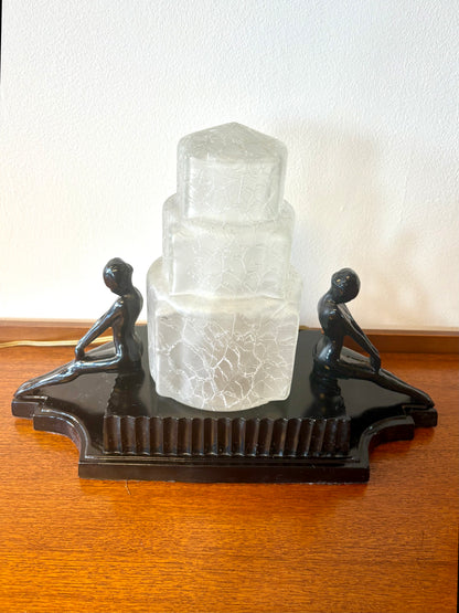 Art Deco Style Nude Table Lamp With Skyscraper Shade