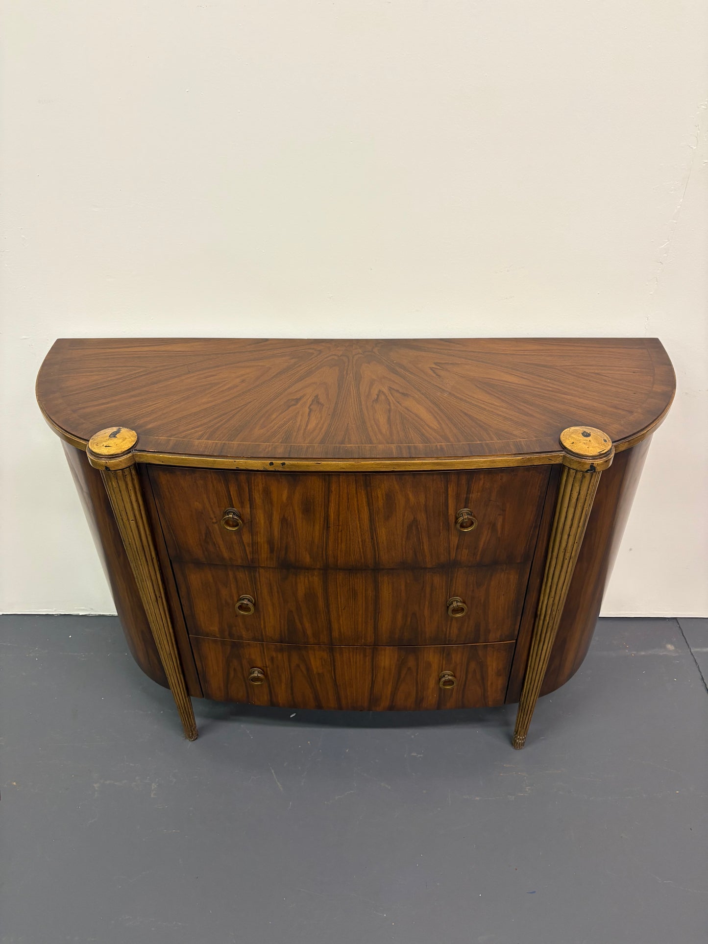 French Louis XVI Style Demilune Three Drawer Chest