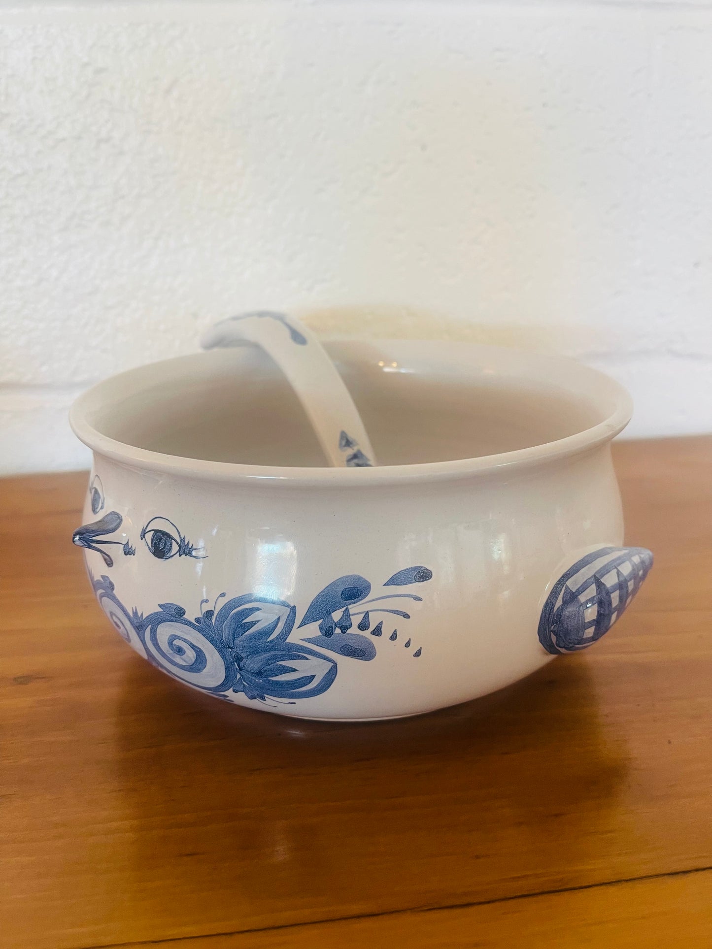 VINTAGE BJØRN WIINBLAD SIGNED CERAMIC SOUP TUREEN AND LADLE, MODEL V68, DENMARK
