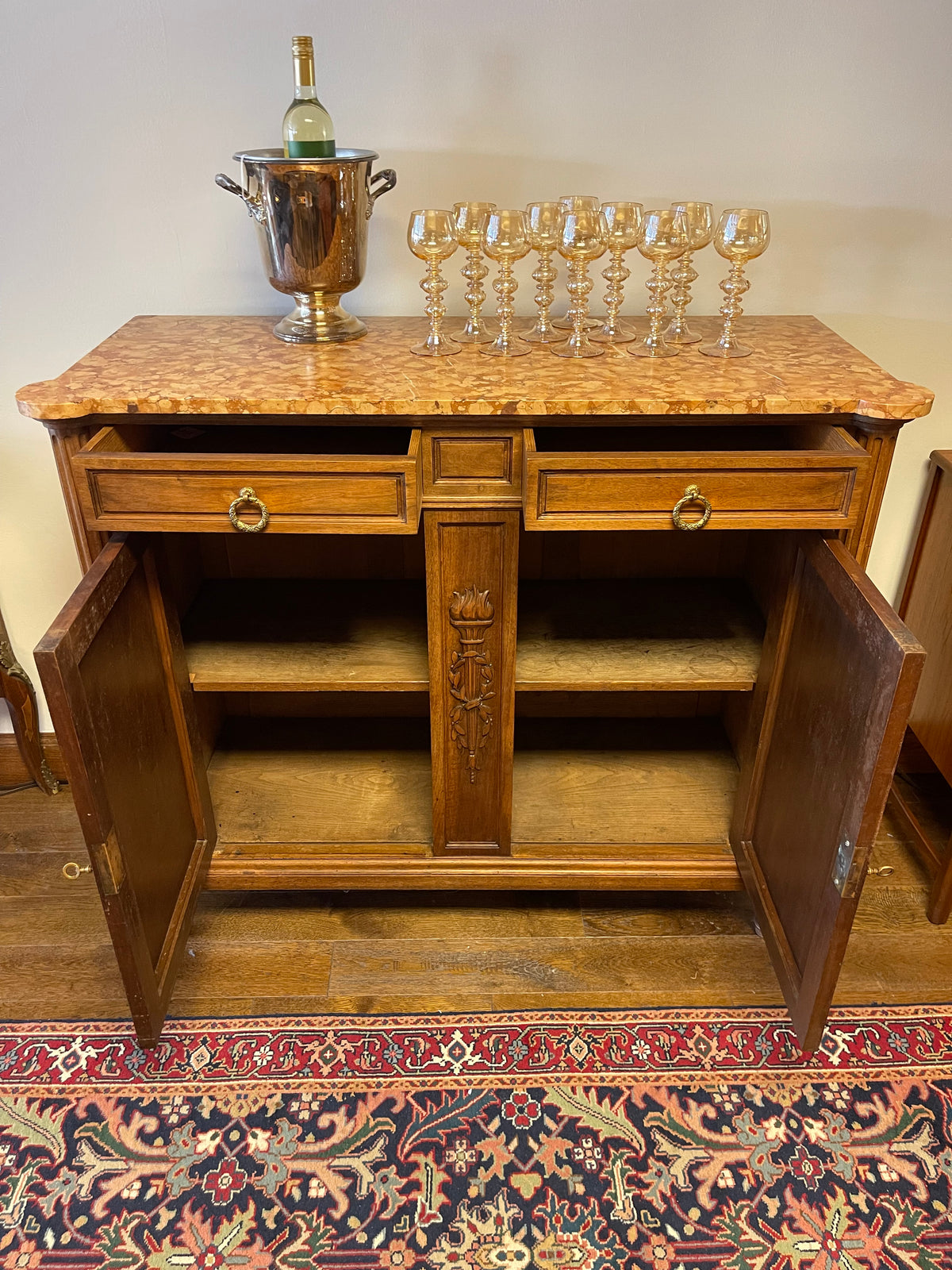 ANTIQUE FRENCH MARBLE TOP BUFFET/SIDEBOARD, FRANCE