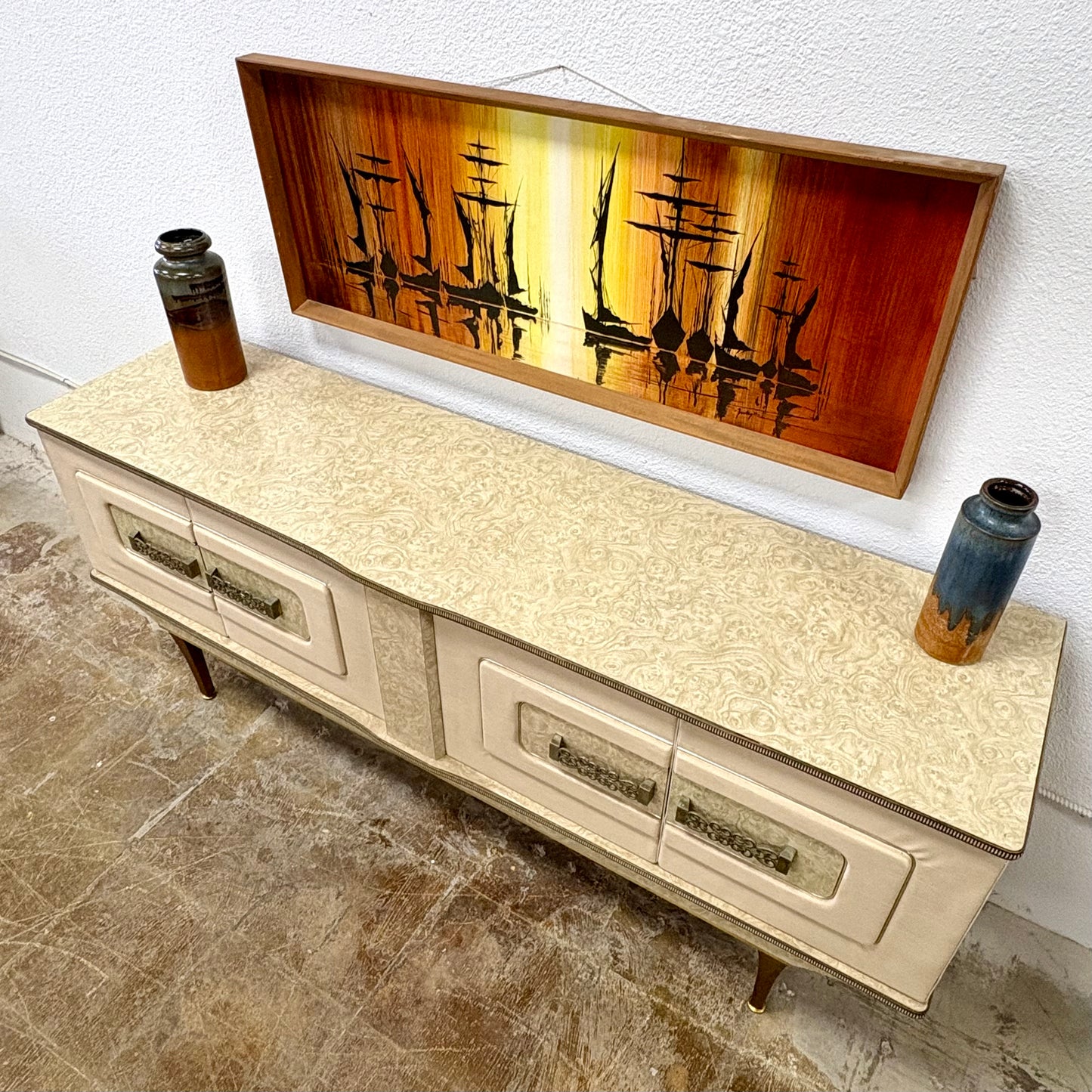 Mid Century Laminate & Leather Credenza/Sideboard From England