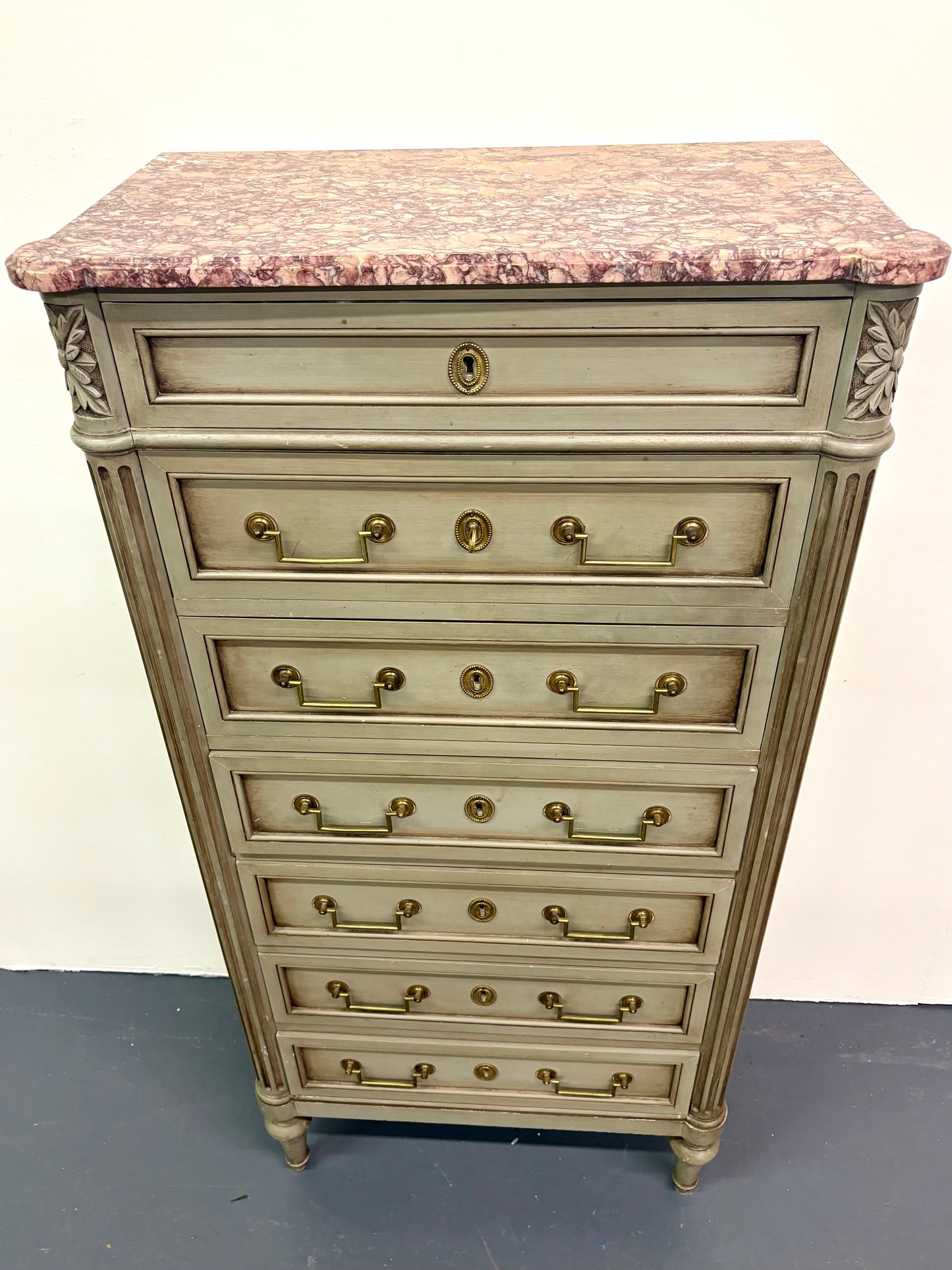 Louis XVI Style Painted Marble Top Semainier