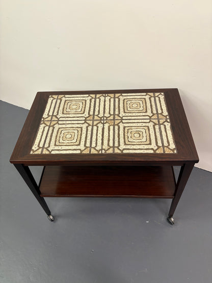 Mid Century Rosewood & Tile Bar Cart/Trolley