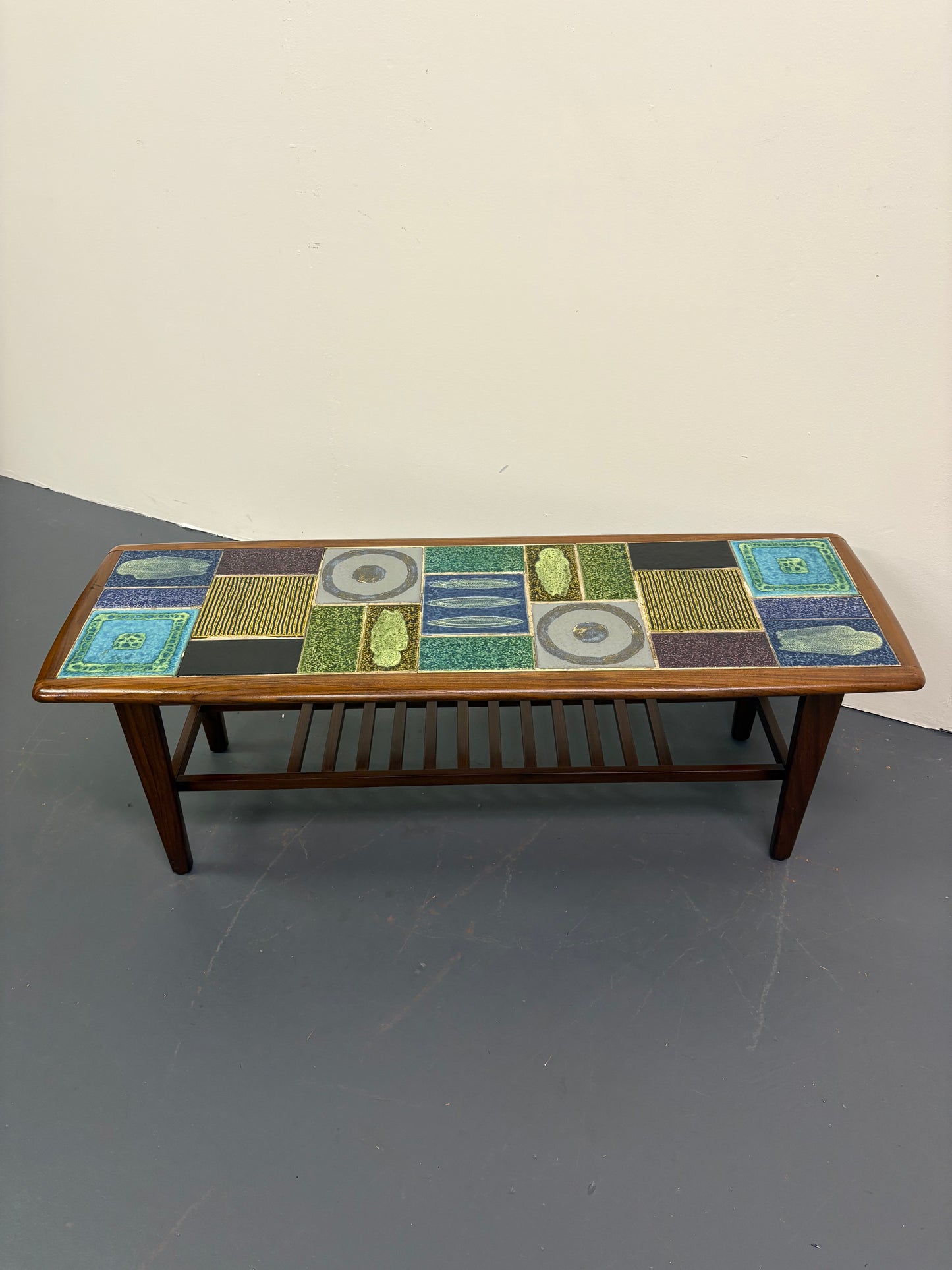 Mid Century Teak & Tile Top Coffee Table By Kenneth Clark - England