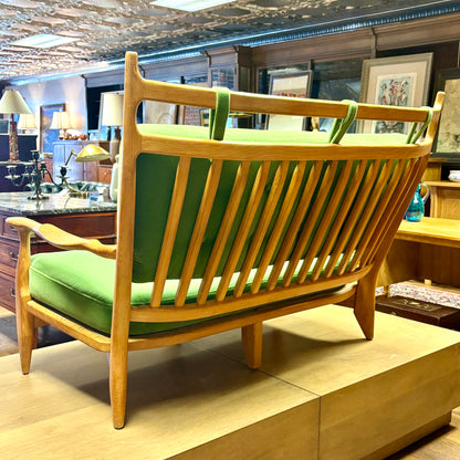 FRENCH MODERN GUILLERME ET CHAMBRON SETTEE, REUPHOLSTERED