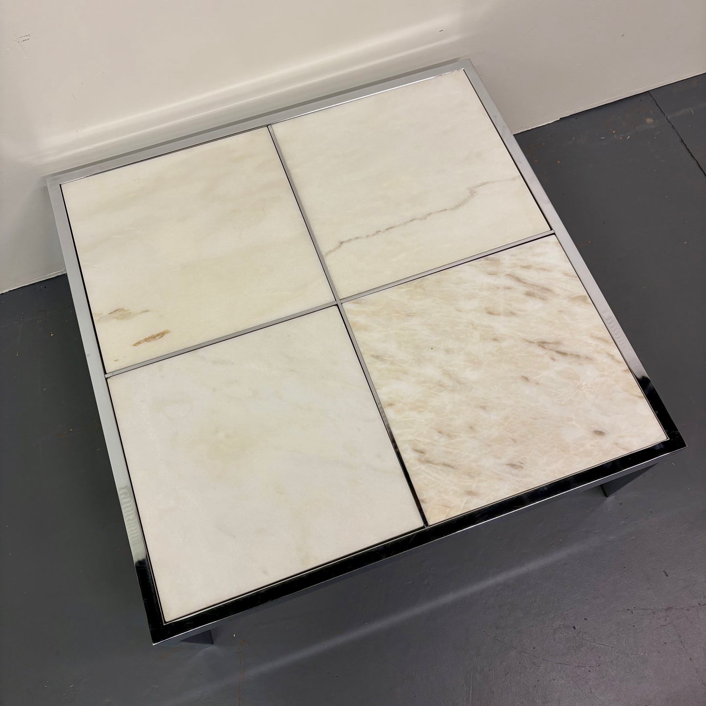 Mid Century Travertine & Chrome Coffee Table by DIA