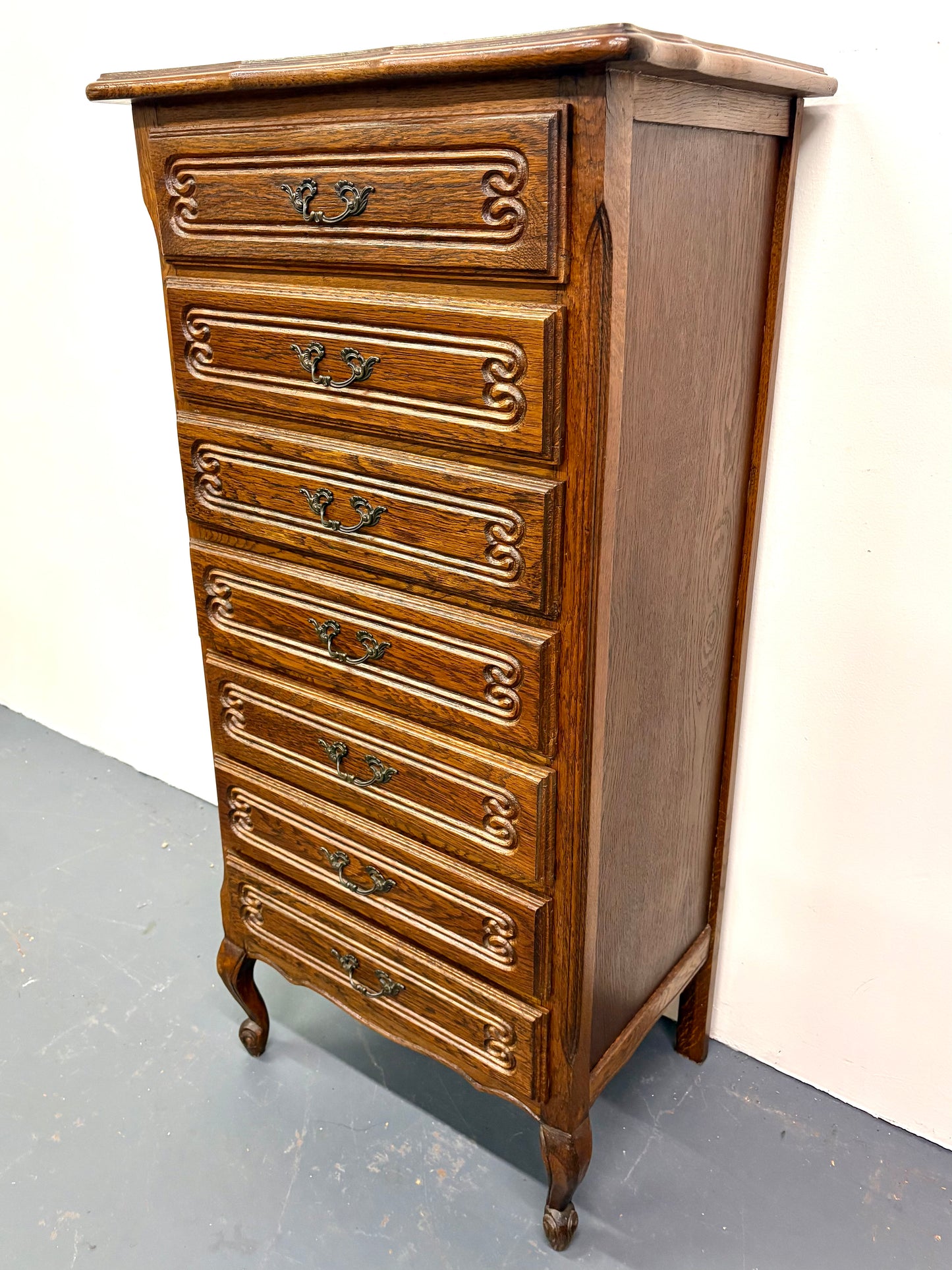 Antique Louis XV Style Oak Semainere/Seven Drawer Chest - France