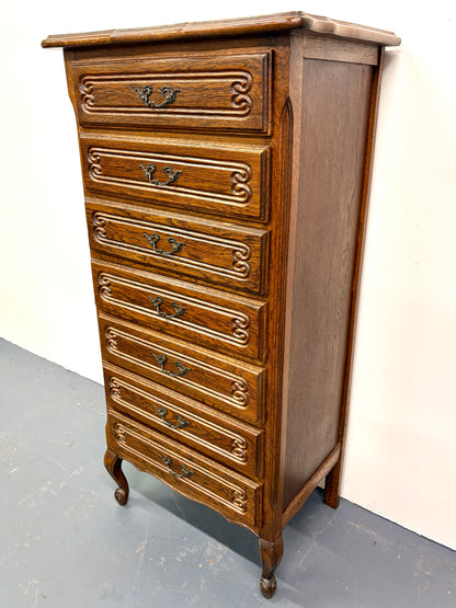 Antique Louis XV Style Oak Semainere/Seven Drawer Chest - France