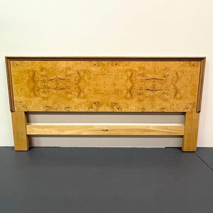 Mid Century Olive Burl Wood King Headboard by Heredon “Scene Two” Design