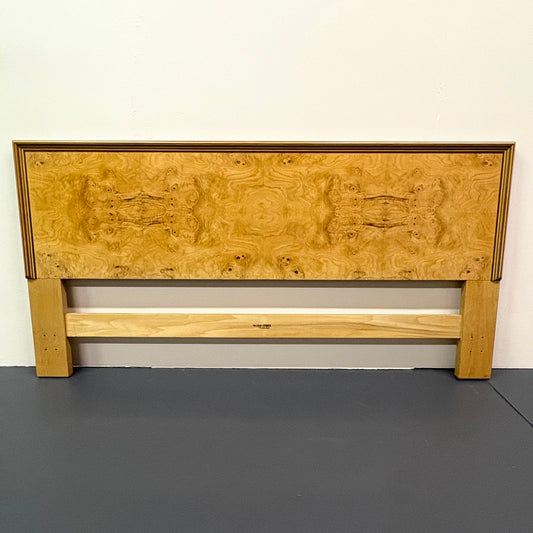 Mid Century Olive Burl Wood King Headboard by Heredon “Scene Two” Design
