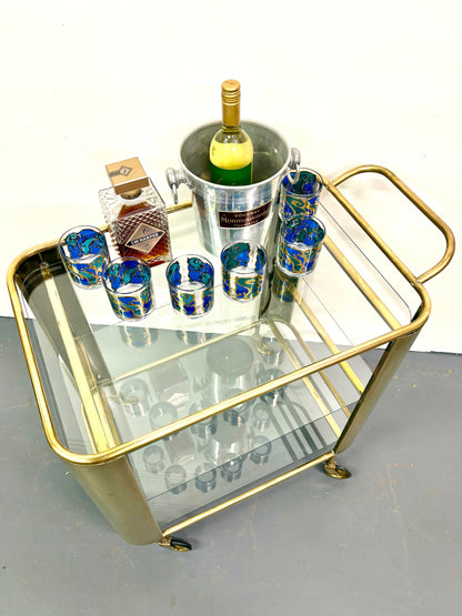 Mid Century/Art Deco Italian Brass & Glass Bar Cart/Trolley ￼