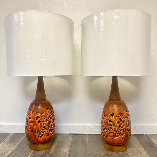 MID CENTURY BRUTALIST LAVA GLAZE CERAMIC LAMPS, 1960s