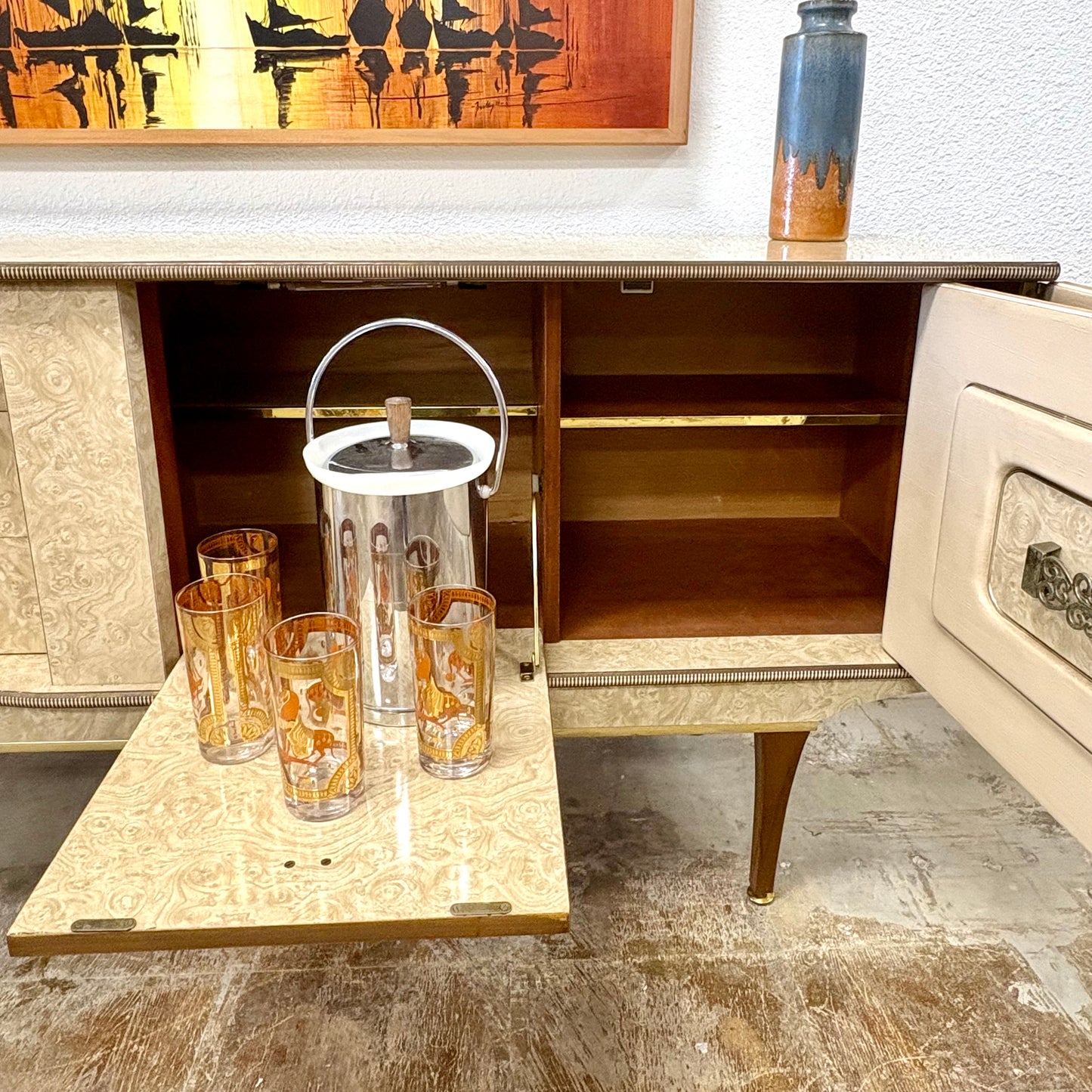 Mid Century Laminate & Leather Credenza/Sideboard From England