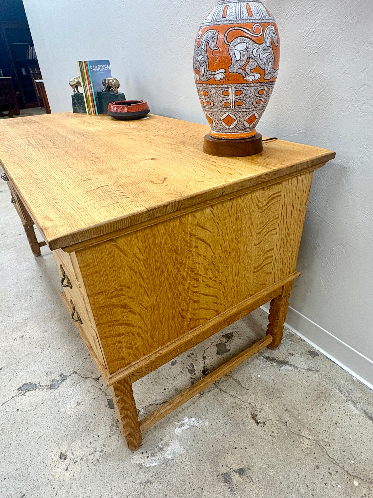 Vintage Mid Century Danish Oak Bookcase Front Desk - Denmark