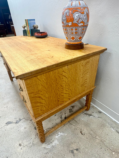Vintage Mid Century Danish Oak Bookcase Front Desk - Denmark