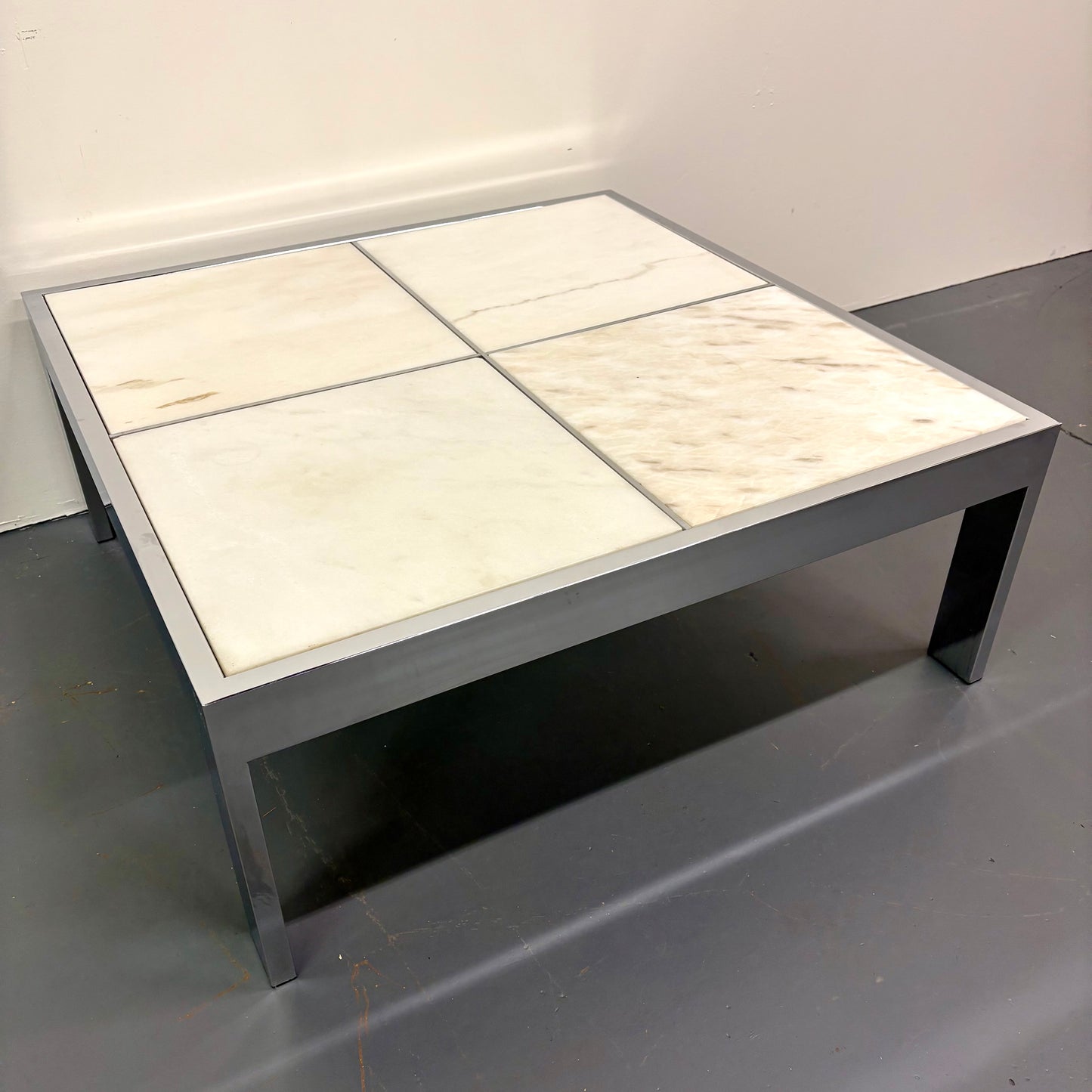 Mid Century Travertine & Chrome Coffee Table by DIA