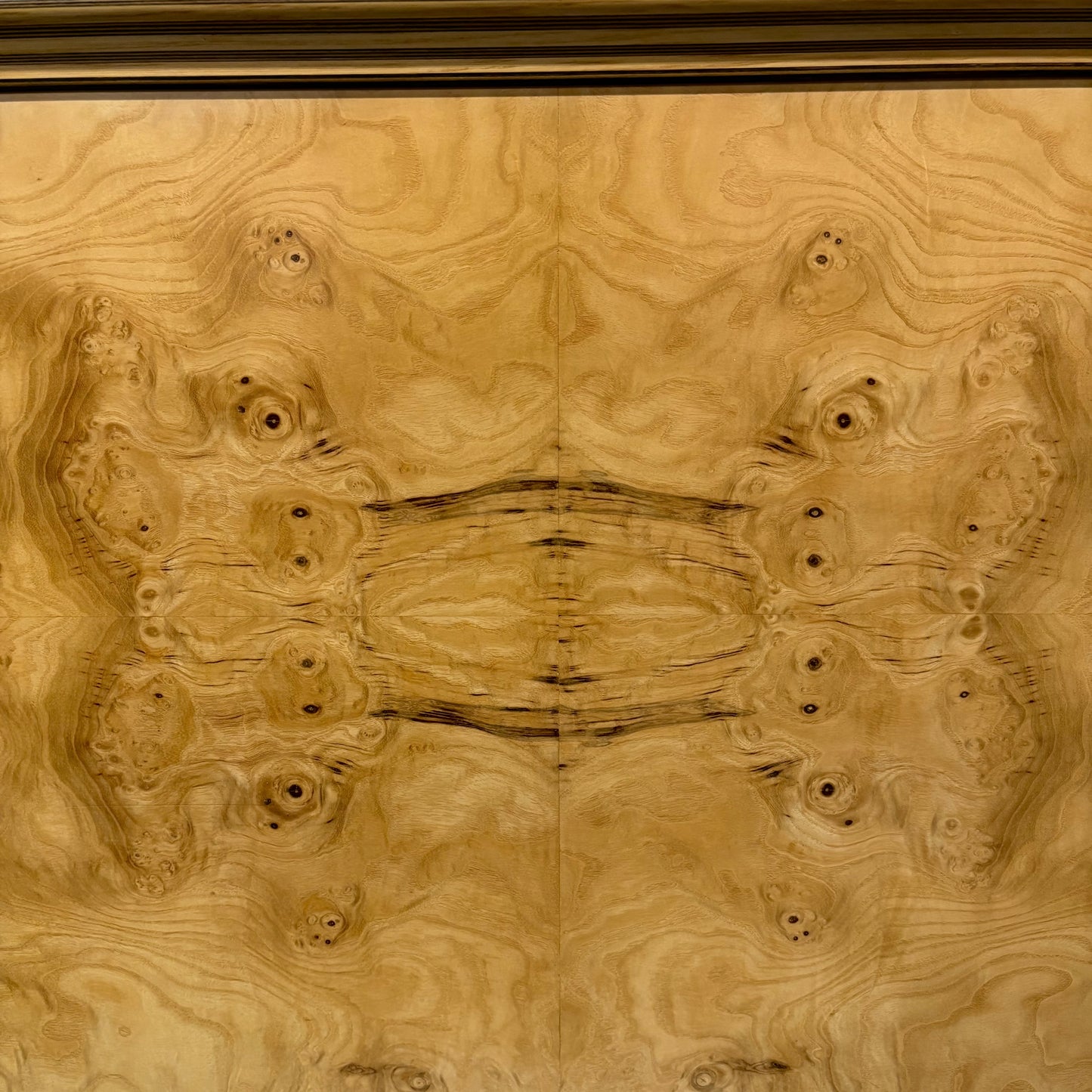 Mid Century Olive Burl Wood King Headboard by Heredon “Scene Two” Design