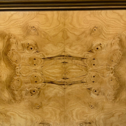 Mid Century Olive Burl Wood King Headboard by Heredon “Scene Two” Design