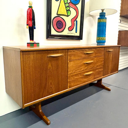 Mid Century Teak Trestle Base Credenza/Sideboard By Austin Suite Of England
