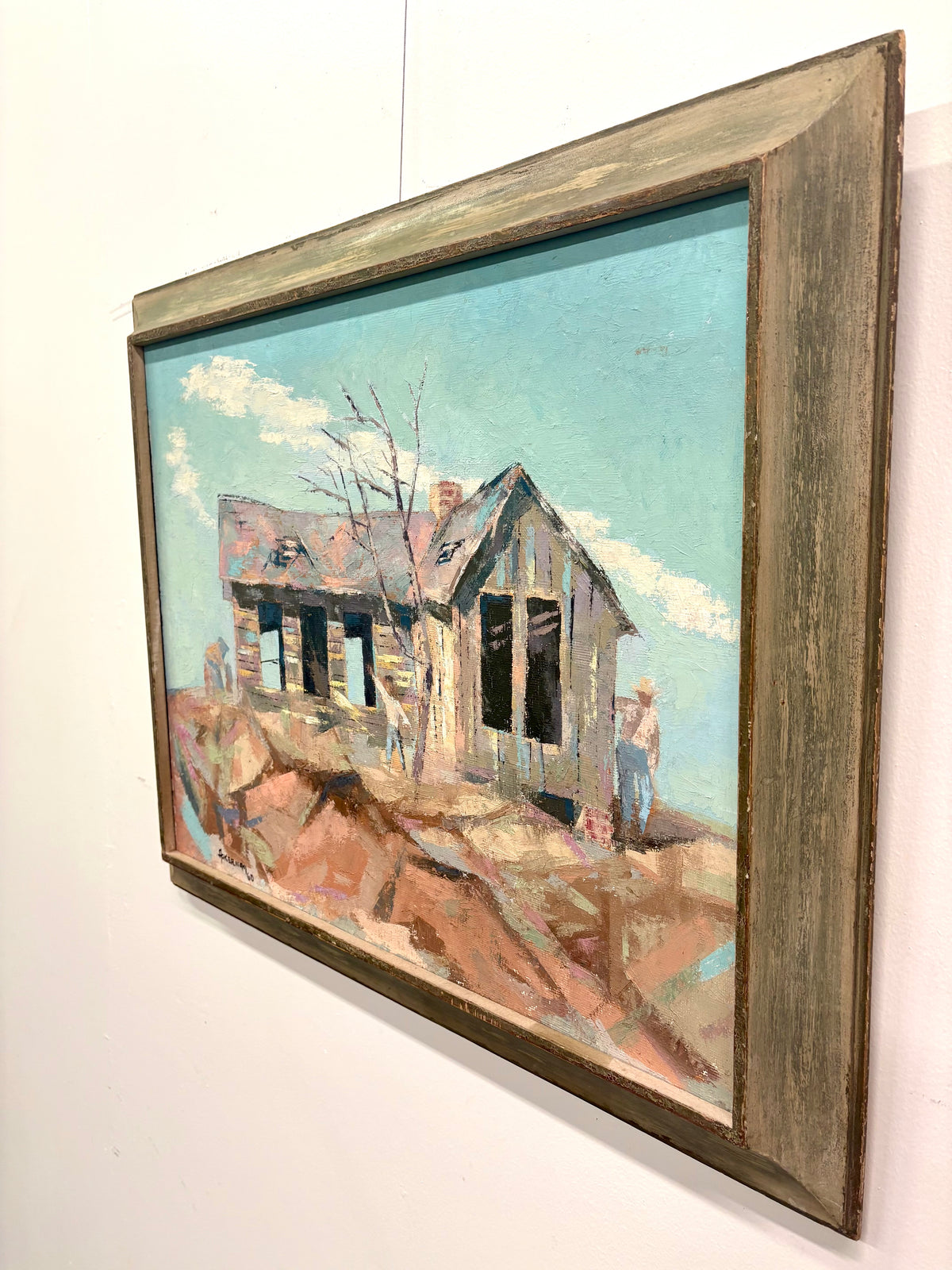 Mid Century Impressionistic Rural Landscape Oil On Board Painting By Frank Ackerman - California