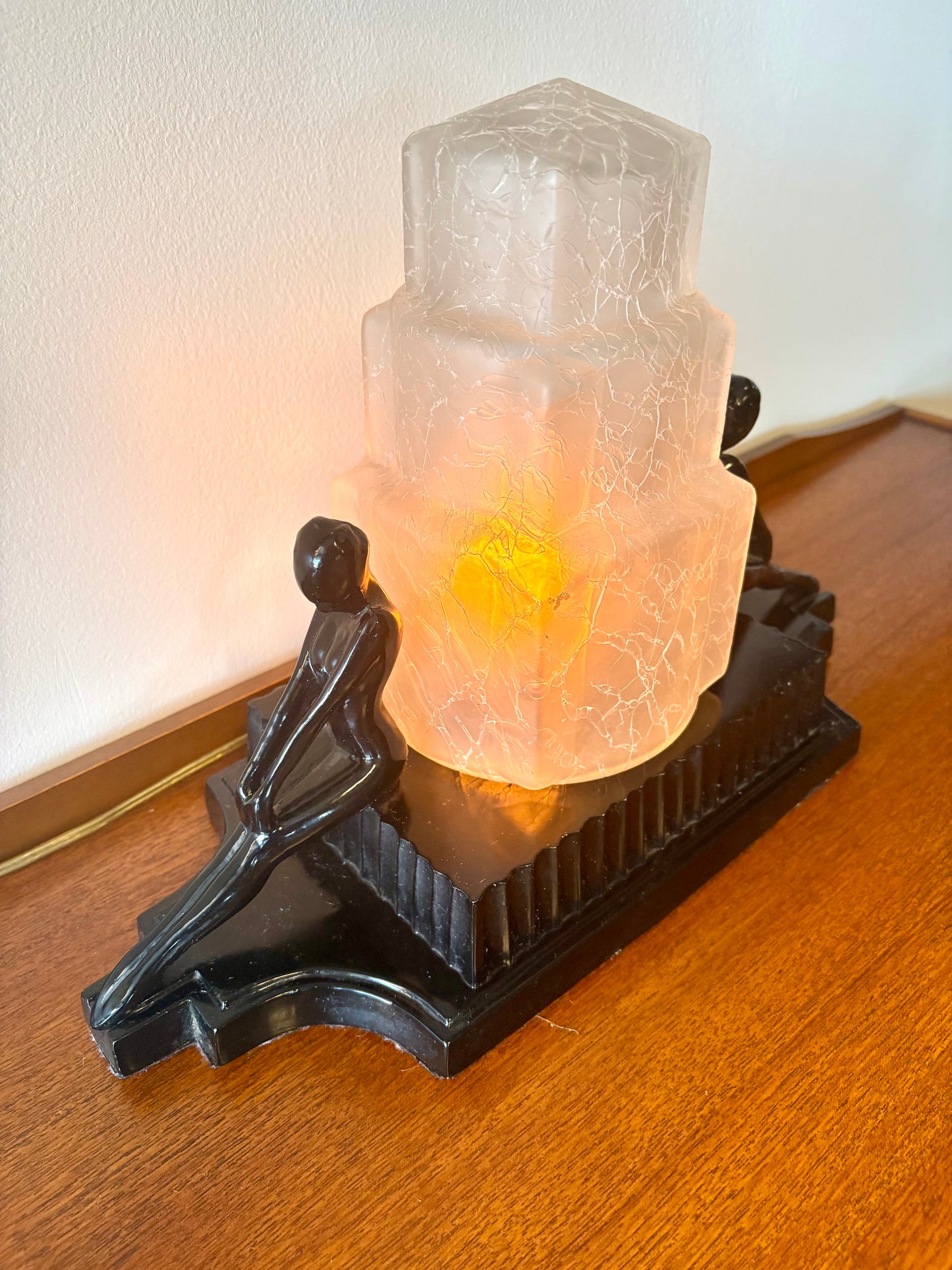 Art Deco Style Nude Table Lamp With Skyscraper Shade