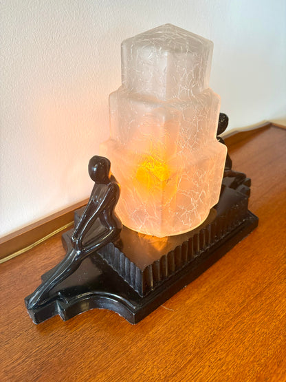Art Deco Style Nude Table Lamp With Skyscraper Shade