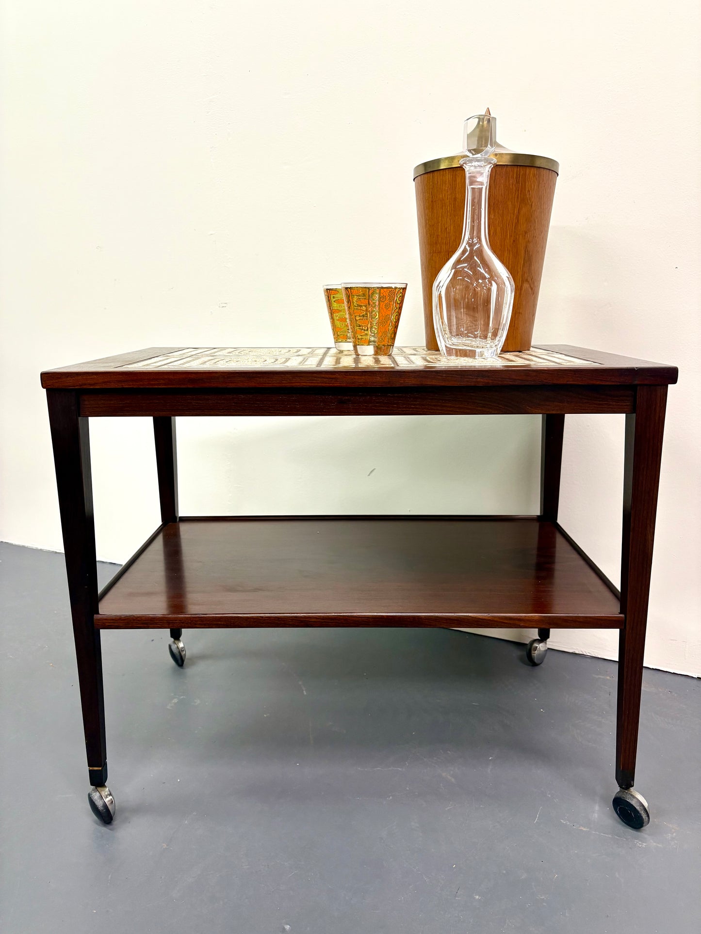 Mid Century Rosewood & Tile Bar Cart/Trolley