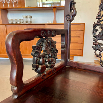 ANTIQUE CHINESE CARVED HARDWOOD ARM CHAIR