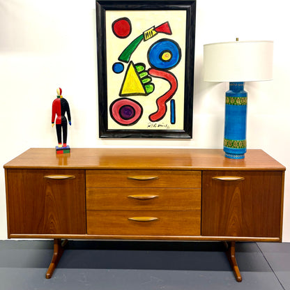 Mid Century Teak Trestle Base Credenza/Sideboard By Austin Suite Of England