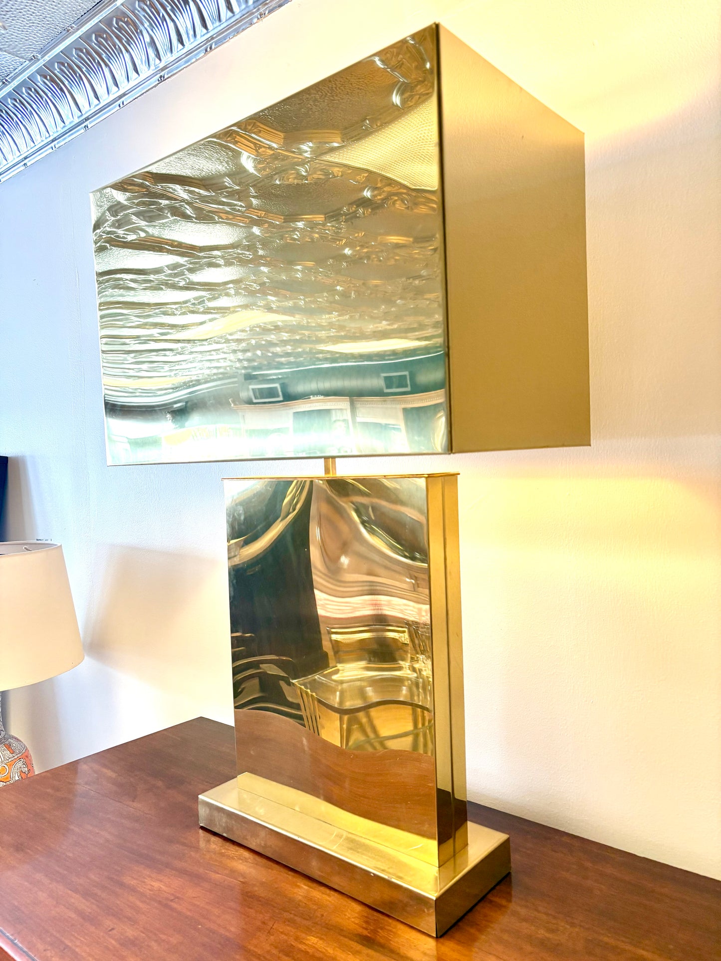 Monumental Large Brass Table Lamp by Curtis Jere -American