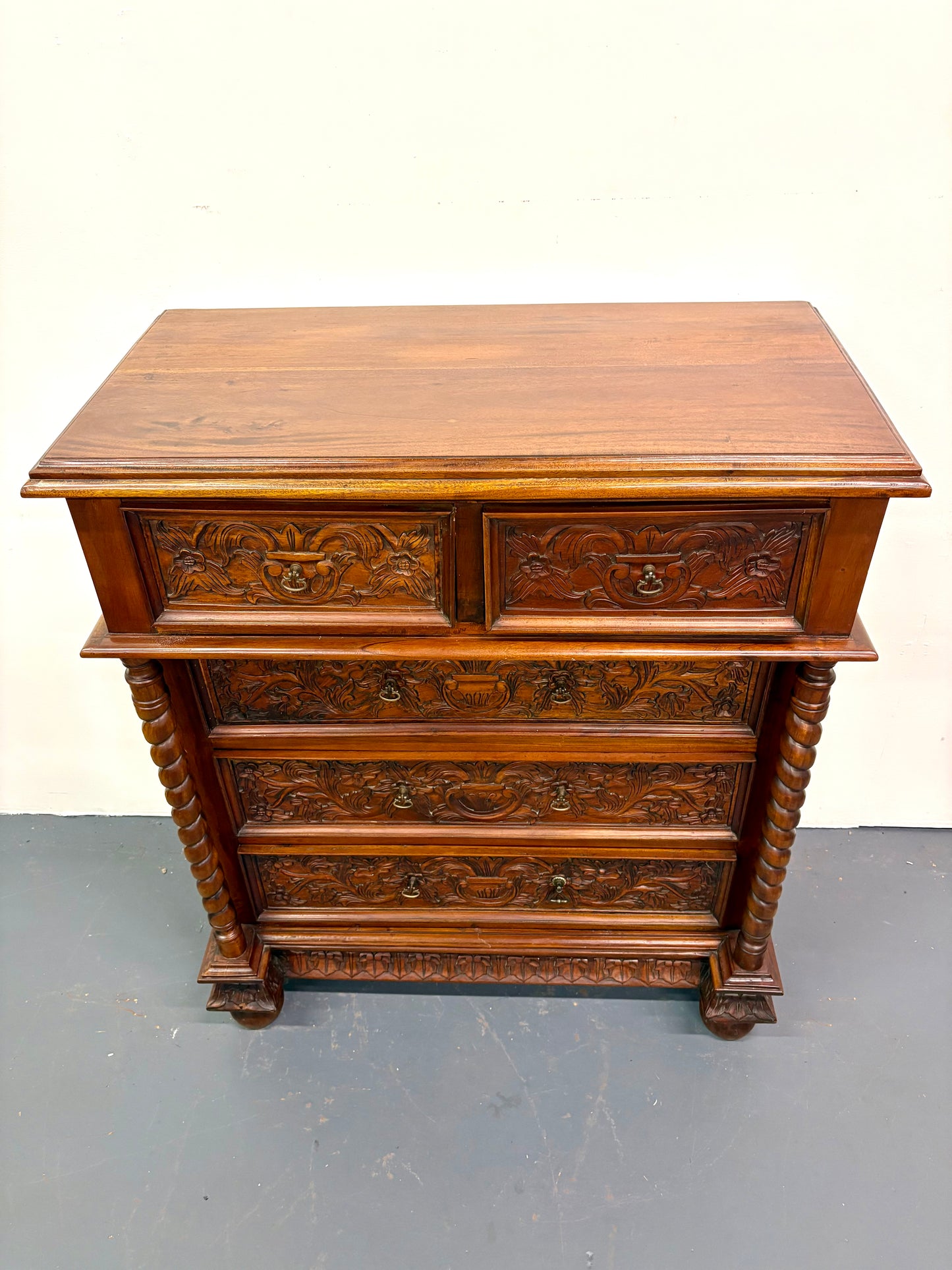 Antique Louis XIII Style French Twist Chest Of Drawers - France