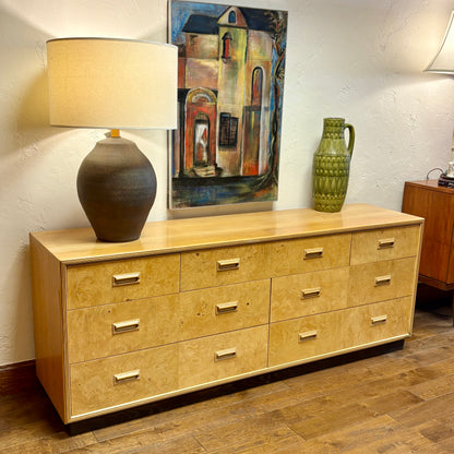 Mid Century Olive Burl Wood Dresser by Heredon “Scene Two” Design