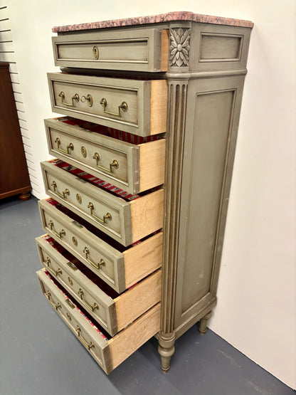 Louis XVI Style Painted Marble Top Semainier