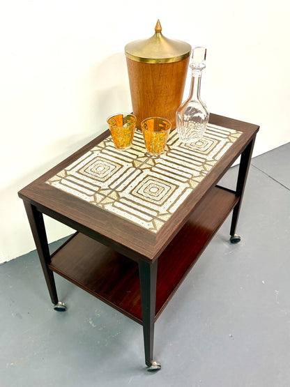 Mid Century Rosewood & Tile Bar Cart/Trolley