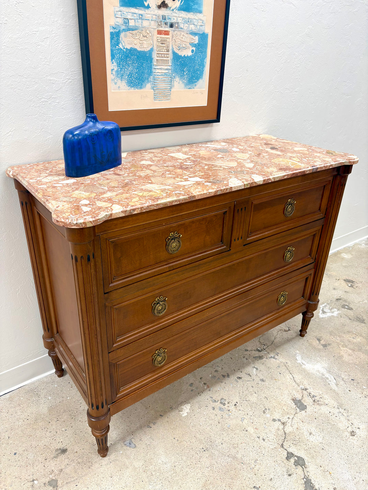 French Louis XVI Marble Top Four Drawer Chest/Dresser #1 - France