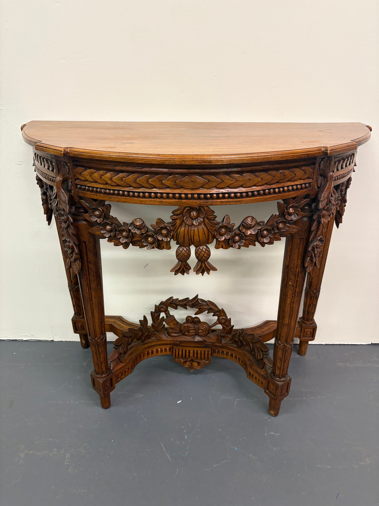 Antique French Louis XVI Style Carved Demilune Console