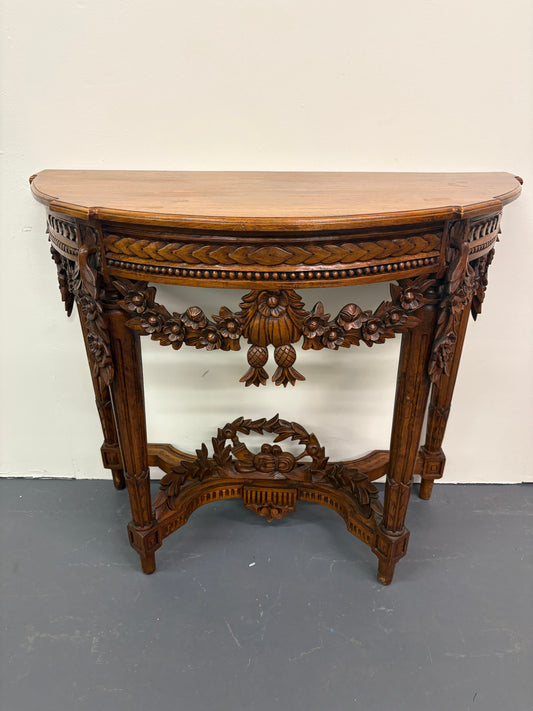 Antique French Louis XVI Style Carved Demilune Console